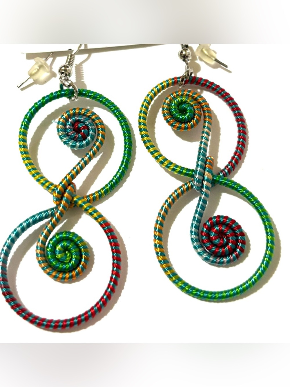 Bright Multicolor Spiral Hoop Earrings - Colorful Twisted Wire Design